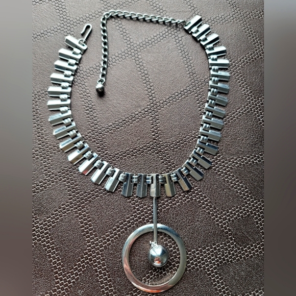RARE FIND Vintage 1950-1960s Atomic Modernist Industrial Silver tone Choker - Picture 1 of 11